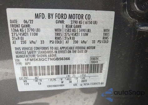 2022 Ford Explorer St из США, поврежденный, VIN 1FM5K8GC7NGB56366